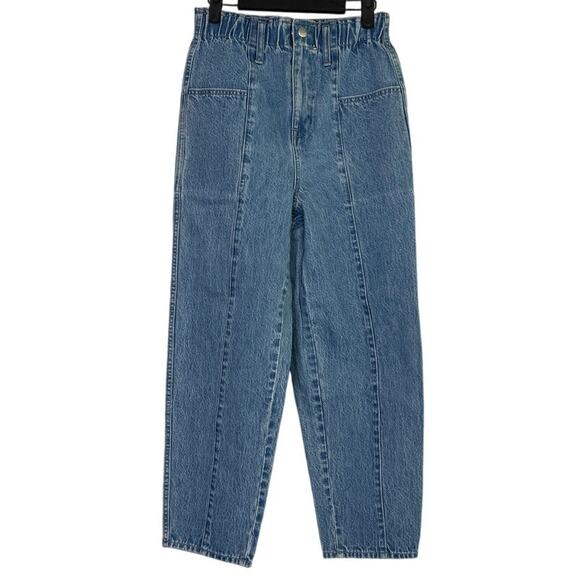 J. Crew Tapered Crop High Rise Wide Leg Jean Elastic Waist Patch Pockets 4 Blue - Picture 10 of 15